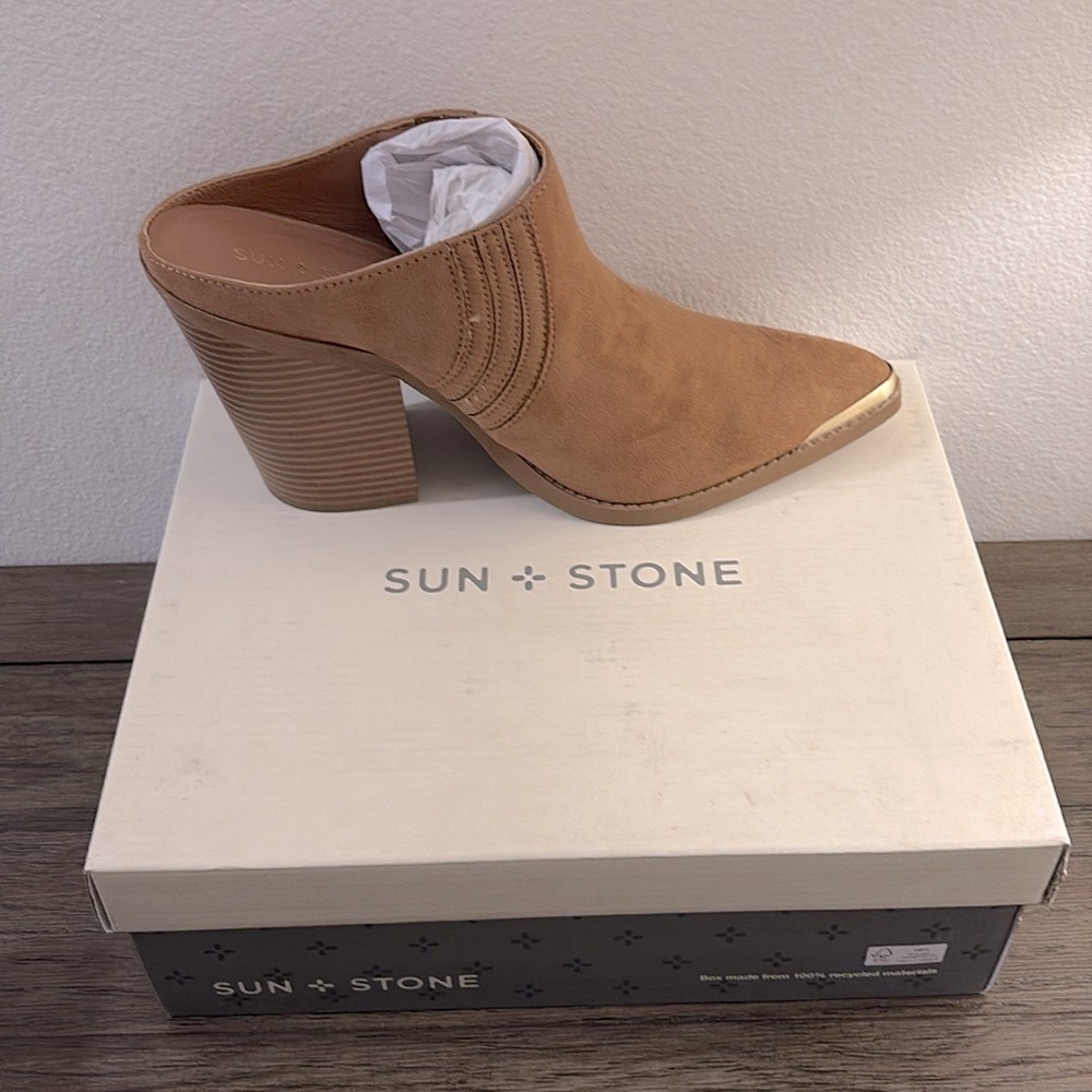 NIB [Sun + Stone] Deyzaa Faux Suede Pointed Toe Mules Women’s Sz 5.5 or 11 - Picture 6 of 16